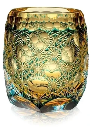 Whisky Glass Tumbler Japanese Style Edo Kiriko Glass Hand Cut To Clear 9oz Green Whisky Glass Tumbler Japanese Style Edo Kiriko Glass Hand Cut To Clear 9oz Green