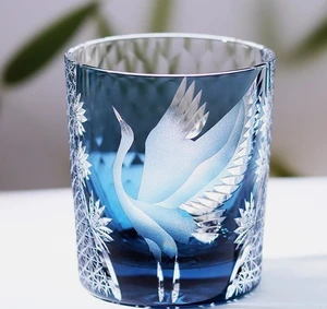 NEW Japanese Style Edo Kiriko Glass Whisky Glass Tumbler Hand Cut To Ink Blue 9 oz NEW Japanese Style Edo Kiriko Glass Whisky Glass Tumbler Hand Cut To Ink Blue 9 oz