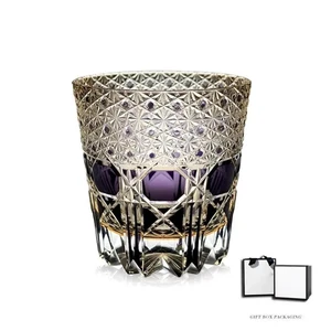 Edo Kiriko Hand Cut To Clear Star Crystal Whiskey Glasses Purple 12oz Drinkware Edo Kiriko Hand Cut To Clear Star Crystal Whiskey Glasses Purple 12oz Drinkware
