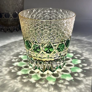 11oz Green Vintage Hand Cut Crystal Whiskey Glasses Tumbler Edo Kiriko Drinkware 11oz Green Vintage Hand Cut Crystal Whiskey Glasses Tumbler Edo Kiriko Drinkware