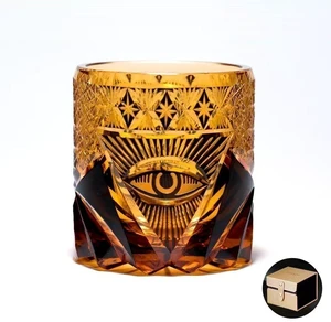 Vintage Japanese Edo Kiriko Style Hand Cut Amber Black Rock Tumbler Whisky Glass Vintage Japanese Edo Kiriko Style Hand Cut Amber Black Rock Tumbler Whisky Glass