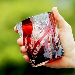 Cut Crystal Whiskey Glass Tumbler Edo Kiriko Drinkware Hand Cut Clear 9oz Red Cut Crystal Whiskey Glass Tumbler Edo Kiriko Drinkware Hand Cut Clear 9oz Red