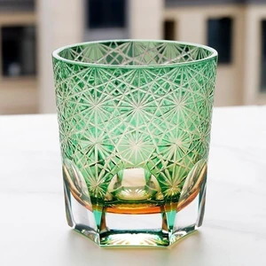 Hand Cut To Clear Blue/Green 9oz Edo Kiriko Crystal Whiskey Glasses Gift Packing Hand Cut To Clear Blue/Green 9oz Edo Kiriko Crystal Whiskey Glasses Gift Packing