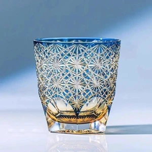 Hand Cut To Clear Blue/Green 9oz Edo Kiriko Crystal Whiskey Glasses Gift Packing Hand Cut To Clear Blue/Green 9oz Edo Kiriko Crystal Whiskey Glasses Gift Packing