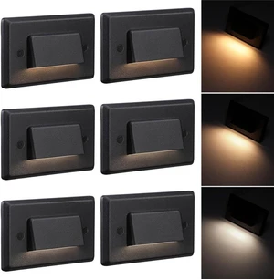 6-Pack Dimmable 3CCT LED Step Lights Black, 100-277V, Anti Glare CRI90, 150LM, IP65, Outdoor Stair Light, Commercial, 2700K/3000K/4000K Selectable, Landscape Deck Step Lighting 6-Pack Dimmable 3CCT LED Step Lights Black, 100-277V, Anti Glare CRI90, 150LM, IP65, Outdoor Stair Light, Commercial, 2700K/3000K/4000K Selectable, Landscape Deck Step Lighting