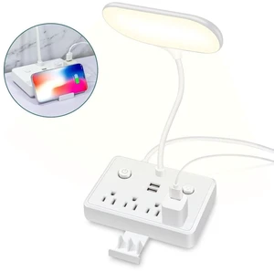 Flexible Dimmable LED Desk Lamp Surge Power Strip, 4 AC Outlets 2 USB Ports, 3 Light Modes with Detachable Phone Stand,White Flexible Dimmable LED Desk Lamp Surge Power Strip, 4 AC Outlets 2 USB Ports, 3 Light Modes with Detachable Phone Stand,White