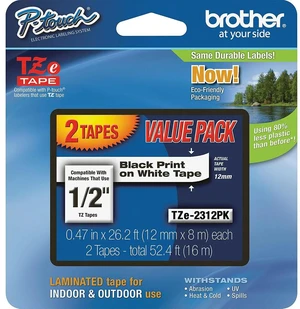 Brother(TZE2312PK) Black Print on Premium White Laminated Tape for P-touch Label Maker, ½(0.47) x 26.2 ft. (8m) Laminated P-Touch Tape, Black on White (Pack of 2) Brother(TZE2312PK) Black Print on Premium White Laminated Tape for P-touch Label Maker, ½(0.47) x 26.2 ft. (8m) Laminated P-Touch Tape, Black on White (Pack of 2)