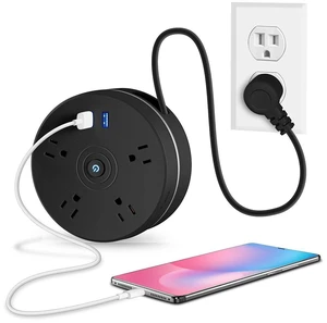 6-in-1 Multi-Function Power Strip: 4 AC Outlets + 2 USB Ports, 6-Foot Retractable Power Cord, US-Standard Plug, Portable Travel Power Strip, White Black 6-in-1 Multi-Function Power Strip: 4 AC Outlets + 2 USB Ports, 6-Foot Retractable Power Cord, US-Standard Plug, Portable Travel Power Strip, White Black