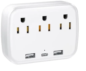 Power Strip, 3 AC Outlets, 2 USB Ports & 1 TYPE-C Port, for Dormitories, Bedrooms, Offices and Travel Use, White Power Strip, 3 AC Outlets, 2 USB Ports & 1 TYPE-C Port, for Dormitories, Bedrooms, Offices and Travel Use, White