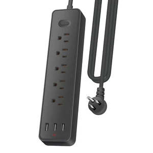 4FT Surge Protector Power Strip, 1700J, 5AC&3USB-A, Flat Plug Extension Cord Flat Power Strip, 2000W, 0.91in spcing, wall mount, charging station for home office, black 4FT Surge Protector Power Strip, 1700J, 5AC&3USB-A, Flat Plug Extension Cord Flat Power Strip, 2000W, 0.91in spcing, wall mount, charging station for home office, black