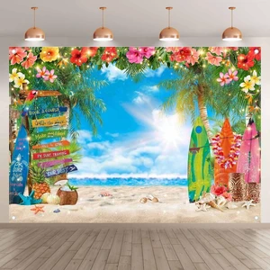 7x5ft Summer Hawaiian Beach Photography Tropical Luau Backdrop | Flower Palm Leaves Background, Aloha Party Supplies, Surfboard Banner, Holiday Photo Booth, Polyester, Grommets, 1PC 7x5ft Summer Hawaiian Beach Photography Tropical Luau Backdrop | Flower Palm Leaves Background, Aloha Party Supplies, Surfboard Banner, Holiday Photo Booth, Polyester, Grommets, 1PC