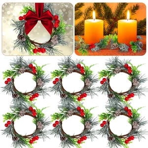 6 Pcs 4.7 Inch Christmas Candle Ring Mini Christmas Wreaths, Red | Artificial Berry Candle Rings with Pine, Small Wreaths for Table Centerpiece, Home Cabinets Wedding Christmas Holiday Decor 6 Pcs 4.7 Inch Christmas Candle Ring Mini Christmas Wreaths, Red | Artificial Berry Candle Rings with Pine, Small Wreaths for Table Centerpiece, Home Cabinets Wedding Christmas Holiday Decor