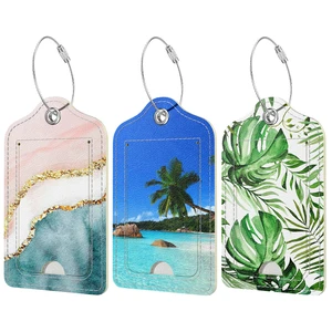 3 Pcs PU Leather Luggage Tags with Privacy Flap, Name ID Label | Travel Cruise Luggage Tag for Women Men Baggage Handbag School Bag Backpack, Beach 3 Pcs PU Leather Luggage Tags with Privacy Flap, Name ID Label | Travel Cruise Luggage Tag for Women Men Baggage Handbag School Bag Backpack, Beach