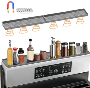 30" Magnetic Stove Top Shelf Spice Rack Storage, Silicone Top Heat Material Stove Rack Shelf Flexible Seasoning Organizer Kitchen Shelves Gadgets with 2 Functional Prtitions for Kitchen Grey 30" Magnetic Stove Top Shelf Spice Rack Storage, Silicone Top Heat Material Stove Rack Shelf Flexible Seasoning Organizer Kitchen Shelves Gadgets with 2 Functional Prtitions for Kitchen Grey