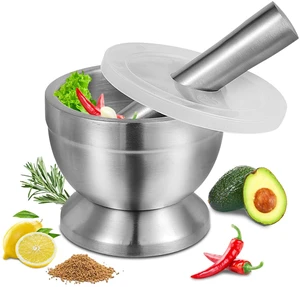 Mortar and Pestle Set, 18/8 Stainless Steel Pill Crusher | Non-Slip Base Keeps Bowl Steady; Food-Grade Spice & Herb Grinder Grinds Spices And Pesto; Easy to Clean Mortar and Pestle Set, 18/8 Stainless Steel Pill Crusher | Non-Slip Base Keeps Bowl Steady; Food-Grade Spice & Herb Grinder Grinds Spices And Pesto; Easy to Clean