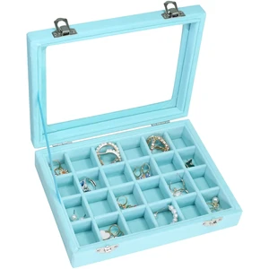 Velvet Jewelry Box 24 Grid Jewelry Ring Display Organiser Box Tray Holder Earrings Storage Case for Girls Wife Mom Women (Light Blue) Velvet Jewelry Box 24 Grid Jewelry Ring Display Organiser Box Tray Holder Earrings Storage Case for Girls Wife Mom Women (Light Blue)