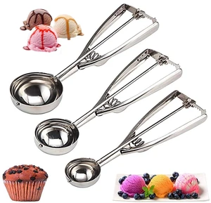 Cookie Scoop Set 3 PCS, with Trigger Large-Medium-Small Size for Kitchen Family Ice Cream Cookie Cupcake Muffin Meatbal multipurpose tainless Steel Ice Cream Scooper Cookie Scoop Set 3 PCS, with Trigger Large-Medium-Small Size for Kitchen Family Ice Cream Cookie Cupcake Muffin Meatbal multipurpose tainless Steel Ice Cream Scooper