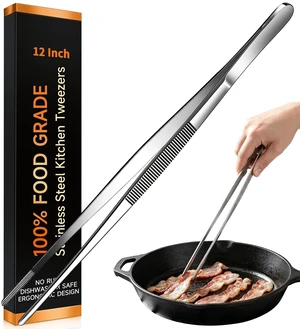 Kitchen Tweezers 1PC Cooking Tongs, Stainless Steel Food-Grade 12" Long Tweezers, Professional Heat Resistant Kitchen Utensils for Chef, Baking, Salad, Dishwasher Safe & Anti-Slip Grip Kitchen Tools Kitchen Tweezers 1PC Cooking Tongs, Stainless Steel Food-Grade 12" Long Tweezers, Professional Heat Resistant Kitchen Utensils for Chef, Baking, Salad, Dishwasher Safe & Anti-Slip Grip Kitchen Tools