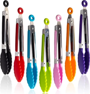 7 Pack Kitchen Tongs Set 7-Inch Color Mini Small Food Tongs with Stainless Steel Silicon Handles and Nylon Tips Heat Resistant Tongs for Cooking, Serving, BBQ, Grilling, Salad and More 7 Pack Kitchen Tongs Set 7-Inch Color Mini Small Food Tongs with Stainless Steel Silicon Handles and Nylon Tips Heat Resistant Tongs for Cooking, Serving, BBQ, Grilling, Salad and More