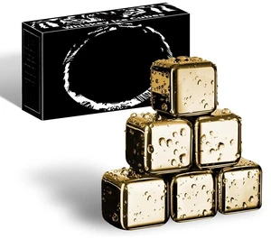 6 Small Whiskey Stones Silver - Man Gift Set - Reusable Stainless Steel Metal Ice Sphere Cubes Beverage Chilling Rocks Whiskey Stones for Red Wine, Bar Beer, Scotch, Vodka Drinks - Gold 6 Small Whiskey Stones Silver - Man Gift Set - Reusable Stainless Steel Metal Ice Sphere Cubes Beverage Chilling Rocks Whiskey Stones for Red Wine, Bar Beer, Scotch, Vodka Drinks - Gold
