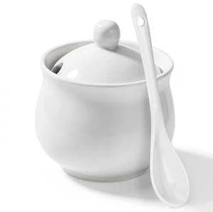 Sugar Bowl with Lid and Spoon, Elegant Ceramic Container, White 7 Oz | For Salt, Pepper, Spices and Sugar, Easy to Clean, Ideal for Coffee Bar, Kitchen Counter & Dining Table Sugar Bowl with Lid and Spoon, Elegant Ceramic Container, White 7 Oz | For Salt, Pepper, Spices and Sugar, Easy to Clean, Ideal for Coffee Bar, Kitchen Counter & Dining Table