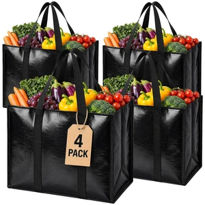 4 Pack Reusable Grocery Bags with Handles Waterproof Shopping Tote Bags | Waterproof Inside & Out, Stands Upright, Foldable, Heavy-Duty 33L Large-Capacity Tote for Groceries, Trunk Storage & Picnics 4 Pack Reusable Grocery Bags with Handles Waterproof Shopping Tote Bags | Waterproof Inside & Out, Stands Upright, Foldable, Heavy-Duty 33L Large-Capacity Tote for Groceries, Trunk Storage & Picnics