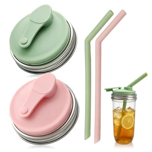 2 Pack Wide Mouth Mason Jar Pour Spout Straw Drinking Lids | Stainless Steel & Silicone Flip Cap Lids for Iced Coffee, Smoothies - Leakproof, Fits Ball & Kerr Wide Mouth (Mint & Pink) 2 Pack Wide Mouth Mason Jar Pour Spout Straw Drinking Lids | Stainless Steel & Silicone Flip Cap Lids for Iced Coffee, Smoothies - Leakproof, Fits Ball & Kerr Wide Mouth (Mint & Pink)