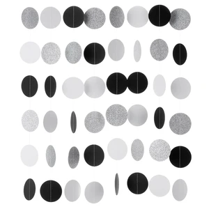Black White Silver Glitter Paper Garland Circle Dot Streamer Banner for Graduation Bridal Shower Wedding Birthday Party Decorations, 2.5" in Diameter, 20 Feet in Total Black White Silver Glitter Paper Garland Circle Dot Streamer Banner for Graduation Bridal Shower Wedding Birthday Party Decorations, 2.5" in Diameter, 20 Feet in Total