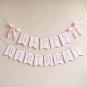 Pink Happy Birthday Banner with Satin Bows, Coquette Bow Birthday Decor | Bow theme party decor for coquette birthdays, cake table displays and photo backdrops. Pink Happy Birthday Banner with Satin Bows, Coquette Bow Birthday Decor | Bow theme party decor for coquette birthdays, cake table displays and photo backdrops.