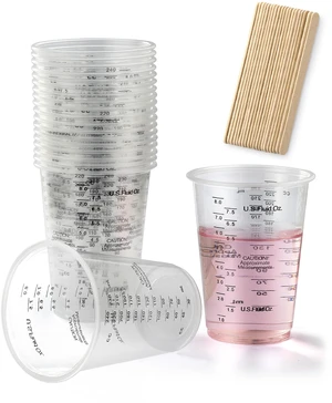 20pcs 8oz Graduated Clear Plastic Measuring Mixing Cups with 20pcs Wooden Stirring Sticks for Mixing Paint, Pigments, Epoxy Resins 20pcs 8oz Graduated Clear Plastic Measuring Mixing Cups with 20pcs Wooden Stirring Sticks for Mixing Paint, Pigments, Epoxy Resins