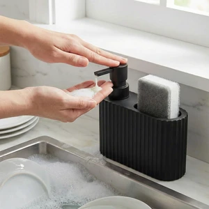Matte Black Dish Soap Dispenser with Sponge Holder for Kitchen Sink - 2-in-1 Plastic Soap Dispenser Bottle with Soft-Touch Finish Matte Black Dish Soap Dispenser with Sponge Holder for Kitchen Sink - 2-in-1 Plastic Soap Dispenser Bottle with Soft-Touch Finish