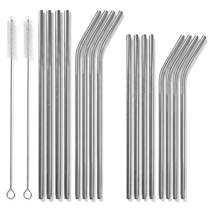 16 Pack Reusable Stainless Steel Metal Straws with 2 Clean Brushes | 4 Straight + 4 Bent 10.5 Inch, 4 Straight + 4 Bent 8.5 Inch, 2 Cleaning Brushes, Compatible with 20/30 oz Tumbler 16 Pack Reusable Stainless Steel Metal Straws with 2 Clean Brushes | 4 Straight + 4 Bent 10.5 Inch, 4 Straight + 4 Bent 8.5 Inch, 2 Cleaning Brushes, Compatible with 20/30 oz Tumbler