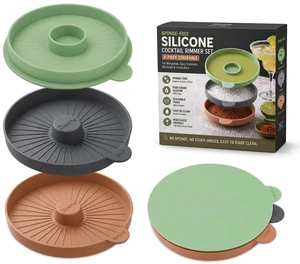 3-Piece Stackable Sponge-Free Silicone Margarita Salt Rimmer Set | Cocktail Rimmer for Lime Juice Salt Sugar & Spice / No Rotating Hinges / Wide Glass Friendly / Raised Rims / Dishwasher Safe 3-Piece Stackable Sponge-Free Silicone Margarita Salt Rimmer Set | Cocktail Rimmer for Lime Juice Salt Sugar & Spice / No Rotating Hinges / Wide Glass Friendly / Raised Rims / Dishwasher Safe