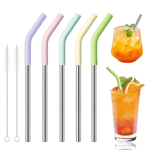 5 Pcs Short Metal Straws with Silicone Tip, 8.5 Reusable Drinking Straw | Fits 8-16 oz Cups Mugs, 6 x 8 mm Reusable Stainless Steel Straws with Colorful Silicone Tip & 2 Cleaning Brush (Colors - A) 5 Pcs Short Metal Straws with Silicone Tip, 8.5 Reusable Drinking Straw | Fits 8-16 oz Cups Mugs, 6 x 8 mm Reusable Stainless Steel Straws with Colorful Silicone Tip & 2 Cleaning Brush (Colors - A)