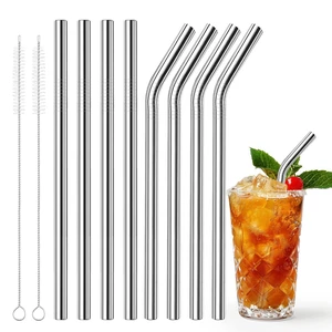 10 Pack 8.5 in x 8 mm Metal Straws Reusable Stainless Steel Straws | Set of 4 Straight 4 Bent Reusable Metal Drinking Straw with 2 Cleaning Brush for Cocktail Coffee Beverage (Silver) 10 Pack 8.5 in x 8 mm Metal Straws Reusable Stainless Steel Straws | Set of 4 Straight 4 Bent Reusable Metal Drinking Straw with 2 Cleaning Brush for Cocktail Coffee Beverage (Silver)