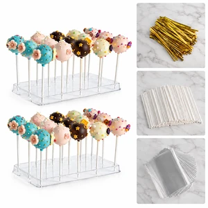 2 Pcs Cake Pop Stand with Sticks Kit,Lollipop Hold Stand,Clear Cake Pop Display Holder,15 Holes Candy Pop Holder with 80 Cake pop Sticks,80 Clear Wrappers,80 Gold Twist Ties 2 Pcs Cake Pop Stand with Sticks Kit,Lollipop Hold Stand,Clear Cake Pop Display Holder,15 Holes Candy Pop Holder with 80 Cake pop Sticks,80 Clear Wrappers,80 Gold Twist Ties