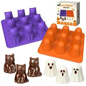 3D Halloween Ghost Silicone Molds 2 Pack, 9 Cavity Chocolate Candy Molds | Cute Ghost & Cat Shaped Non-Stick Molds for Gummies, Jelly, Pudding, Ice Cube, Cake Baking & Halloween Party Treats 3D Halloween Ghost Silicone Molds 2 Pack, 9 Cavity Chocolate Candy Molds | Cute Ghost & Cat Shaped Non-Stick Molds for Gummies, Jelly, Pudding, Ice Cube, Cake Baking & Halloween Party Treats