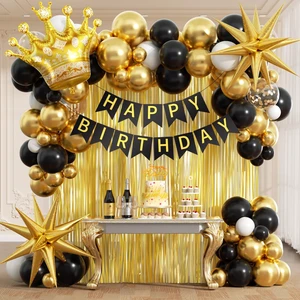 Black and Gold Birthday Party Decorations with Metallic Gold Balloons | HHappy Birthday Banner, Birthday Decorations for Men Black and Gold Birthday Party Decorations with Metallic Gold Balloons | HHappy Birthday Banner, Birthday Decorations for Men