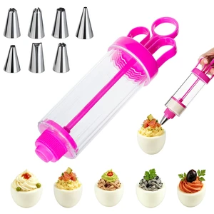 Deviled Egg Piping Tool, Cake Decorating Kit Baking Tools Supplies | Pastry Filling Injector with 7 Stainless Steel Piping Tips, for Even and Precise Filling with Grip Handle, Ideal for Parties Deviled Egg Piping Tool, Cake Decorating Kit Baking Tools Supplies | Pastry Filling Injector with 7 Stainless Steel Piping Tips, for Even and Precise Filling with Grip Handle, Ideal for Parties