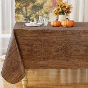Rectangle Waterproof Vinyl Table Cloth, Wipeable Tablecloth with Flannel Backing, Wooden Grain Plastic Table Cover for Fall, Dinner, Indoor and Outdoor (Oak, 52" x 70") Rectangle Waterproof Vinyl Table Cloth, Wipeable Tablecloth with Flannel Backing, Wooden Grain Plastic Table Cover for Fall, Dinner, Indoor and Outdoor (Oak, 52" x 70")