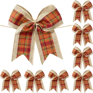 8 Pcs Fall Bows for Wreath, Plaid Thanksgiving Bows, 7 Inch | Wired burlap ribbon in warm orange and red; shape and reuse them on front doors, autumn trees, and harvest mantels 8 Pcs Fall Bows for Wreath, Plaid Thanksgiving Bows, 7 Inch | Wired burlap ribbon in warm orange and red; shape and reuse them on front doors, autumn trees, and harvest mantels
