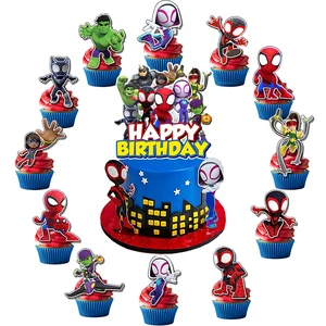 13Pcs Cartoon Spider Cake Decorations with 12pcs Cupcake Toppers, 1pcs Cake Topper for Boys Movie Theme Birthday Party Decorations 13Pcs Cartoon Spider Cake Decorations with 12pcs Cupcake Toppers, 1pcs Cake Topper for Boys Movie Theme Birthday Party Decorations