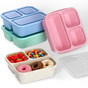 Bento Box for Kids 4-Pack, 3-Compartment Lunch Containers Stackable Snack Boxes Made of Wheat Straw, Microwave/Dishwasher/Freezer Safe, Reusable Meal Prep Containers for School and Picnic (4 Colors) Bento Box for Kids 4-Pack, 3-Compartment Lunch Containers Stackable Snack Boxes Made of Wheat Straw, Microwave/Dishwasher/Freezer Safe, Reusable Meal Prep Containers for School and Picnic (4 Colors)