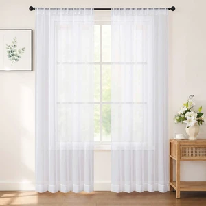 White Sheer Curtains 84 inch Long for Living Room, 2 Panels | Light Filtering, Voile Drapes, Rod Pocket, Bedroom, Window Treatment, Soft, Airy, Each 42Wx84L White Sheer Curtains 84 inch Long for Living Room, 2 Panels | Light Filtering, Voile Drapes, Rod Pocket, Bedroom, Window Treatment, Soft, Airy, Each 42Wx84L
