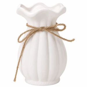 Small White Ceramic Vase, 5.9 Inch Modern Wavy Flower Vase with Rustic Rope, Minimalist Tabletop Vase for Shelf, Desk, Coffee Table, Living Room, Bedroom, Home Decor Gift Small White Ceramic Vase, 5.9 Inch Modern Wavy Flower Vase with Rustic Rope, Minimalist Tabletop Vase for Shelf, Desk, Coffee Table, Living Room, Bedroom, Home Decor Gift