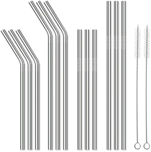12 Pack Reusable Stainless Steel Metal Straws, 3 Straight + 3 Bent 10.5 Inch and 3 Straight + 3 Bent 8.5 Inch Metal Straws for 20 24 30 oz Tumblers Dishwasher Safe - 2 Cleaning Brushes Included 12 Pack Reusable Stainless Steel Metal Straws, 3 Straight + 3 Bent 10.5 Inch and 3 Straight + 3 Bent 8.5 Inch Metal Straws for 20 24 30 oz Tumblers Dishwasher Safe - 2 Cleaning Brushes Included