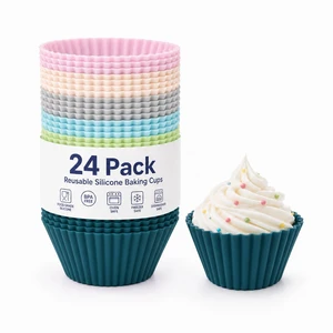 24Pk Silicone Muffin Cups - Cupcake Liners - Kitchen-Reusable-Baking-Cups-Non-Stick-Cupcake-Standard 24Pk Silicone Muffin Cups - Cupcake Liners - Kitchen-Reusable-Baking-Cups-Non-Stick-Cupcake-Standard