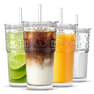 20 oz Iced Coffee Cups with Lids and Straw, Set of 4 Glass Tumbler | Sunflower Glass for Iced Coffee, Matcha, Smoothie, Milk and Water, Fits Most Car Cup Holders, BPA-Free, Dishwasher-Safe 20 oz Iced Coffee Cups with Lids and Straw, Set of 4 Glass Tumbler | Sunflower Glass for Iced Coffee, Matcha, Smoothie, Milk and Water, Fits Most Car Cup Holders, BPA-Free, Dishwasher-Safe