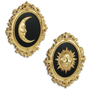 Putuo Decor Baroque Sun Moon Wall Decor Set, 2-Piece 3D Ovals Gold Resin Relief on Black Backing, Vintage Celestial Accent Wall Hanging Art for Living Room Bedroom Entryway Gallery Putuo Decor Baroque Sun Moon Wall Decor Set, 2-Piece 3D Ovals Gold Resin Relief on Black Backing, Vintage Celestial Accent Wall Hanging Art for Living Room Bedroom Entryway Gallery