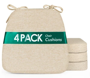 Chair Cushions for Dining Chairs, Set of 4, 2.5 Inches Thick | High-Density Foam Kitchen Chair Cushions with Ties, Non-Slip Bottom and Removable Machine-Washable Covers, 17 x 16 in, Beige Chair Cushions for Dining Chairs, Set of 4, 2.5 Inches Thick | High-Density Foam Kitchen Chair Cushions with Ties, Non-Slip Bottom and Removable Machine-Washable Covers, 17 x 16 in, Beige